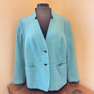 Talbots Woman Teal Open-Collar Two-Button Wool blend Peplum blazer, 16W